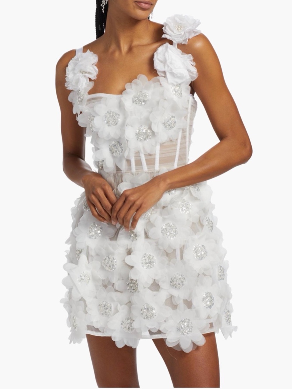 Bronx and Banco
Rosalie Floral Appliqué white mini dress